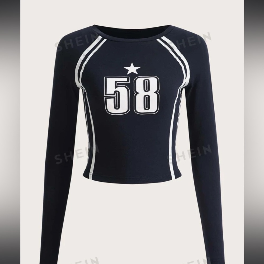 Shein EZwear Digitally Printed Raglan Sleeve Cropped Slim Fit T-Shirt